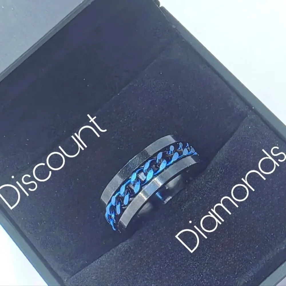 SPINNER Titanium Polished Black Ring - Blue Chain